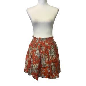 BURU skirt red floral smocked waist 100% cotton womens large
